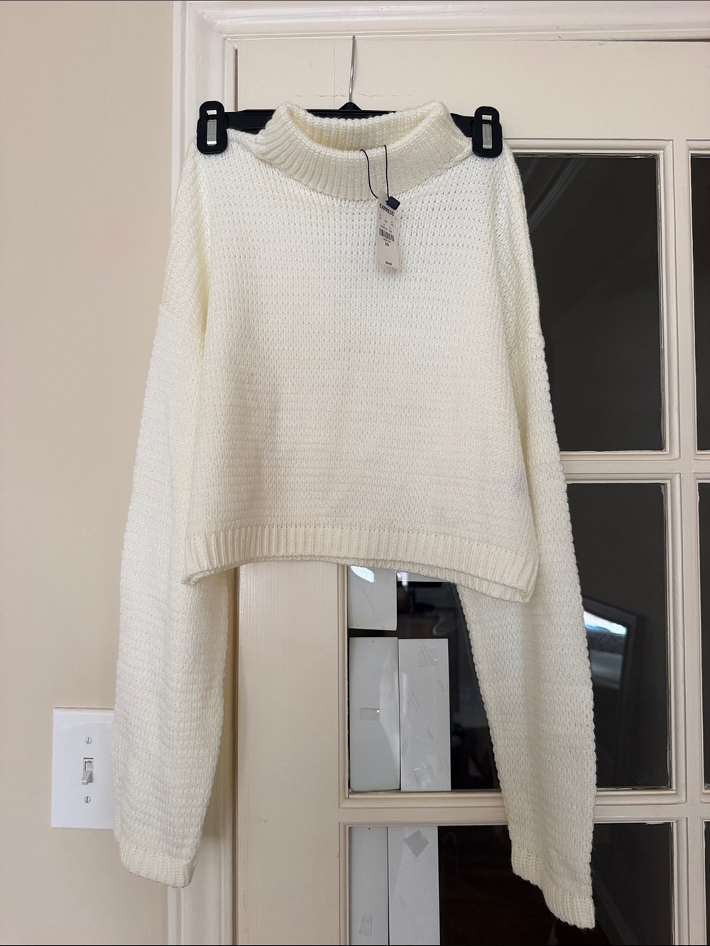 Express Ivory Cropped Turtleneck Sweater